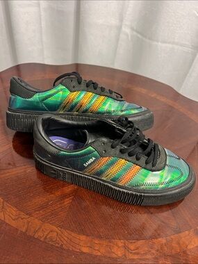 adidas Samba Platform Iridescent Green with Orange Stripes